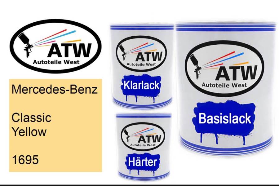 Mercedes-Benz, Classic Yellow, 1695: 1L Lackdose + 1L Klarlack + 500ml Härter - Set, von ATW Autoteile West.